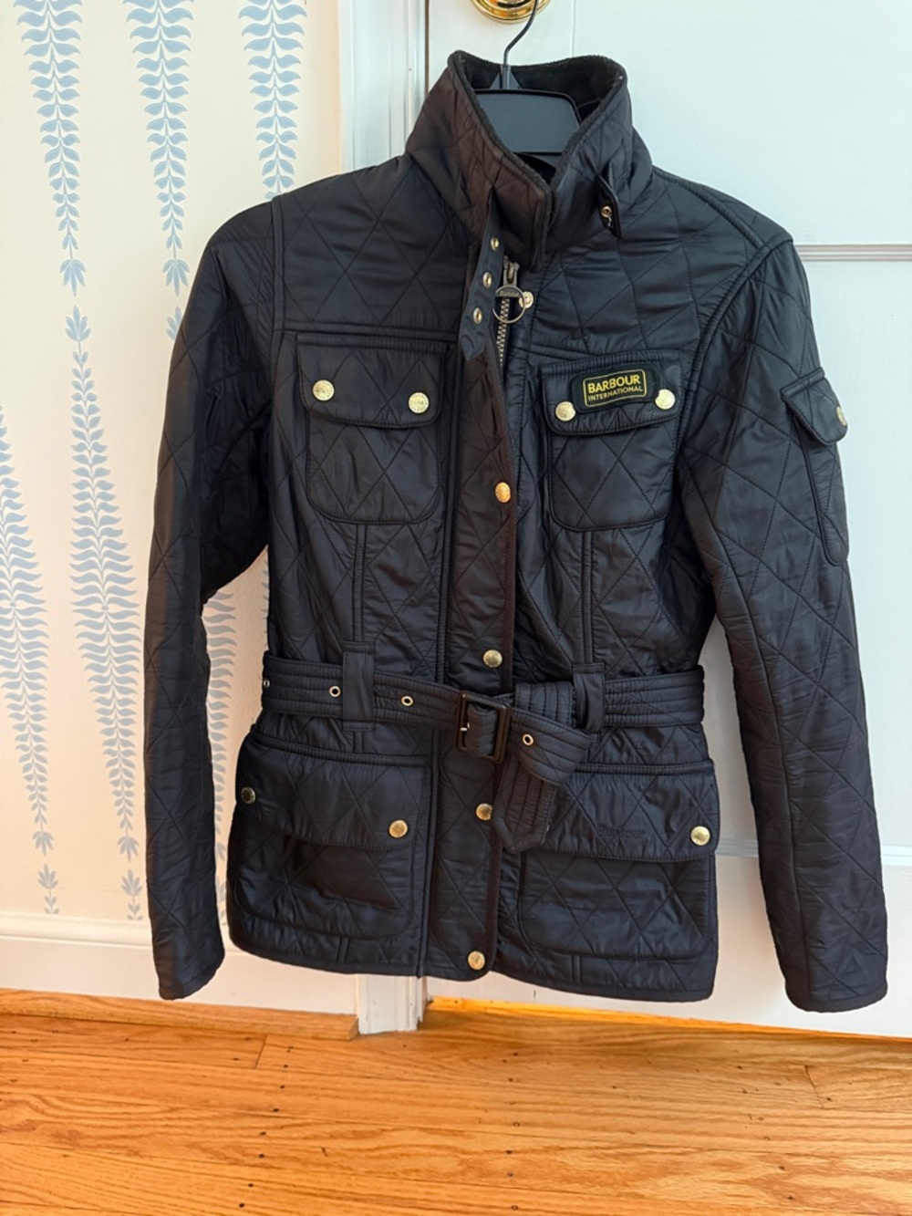 Barbour Black Quilted Belted Utility Jacket